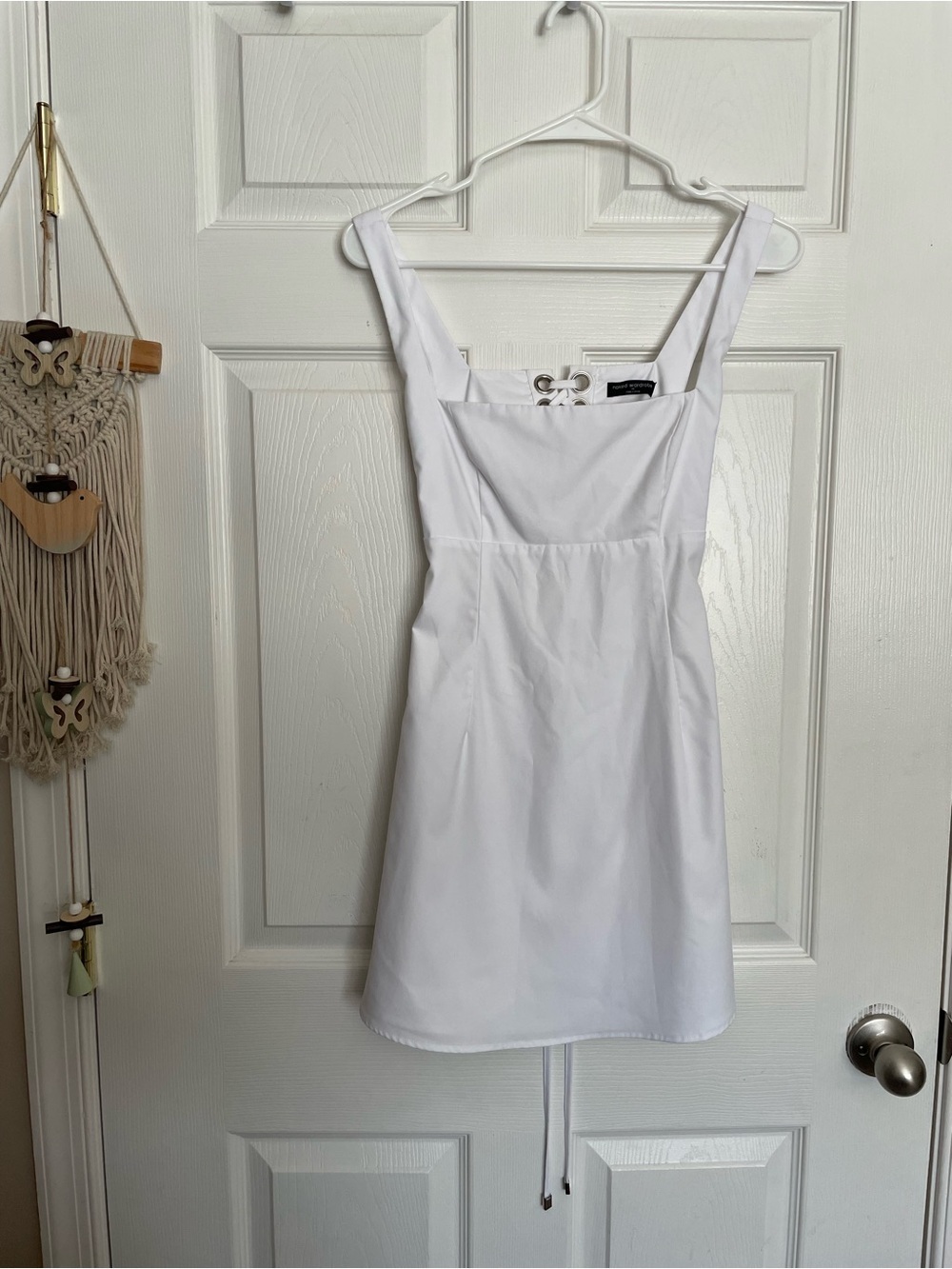 naked wardrobe Women’s XS White Square-Neck Mini Dress with Tie-Back